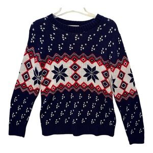 Vintage Fair Isle Snowflake Sweater Red White Blue Sweater Cotton Emporium